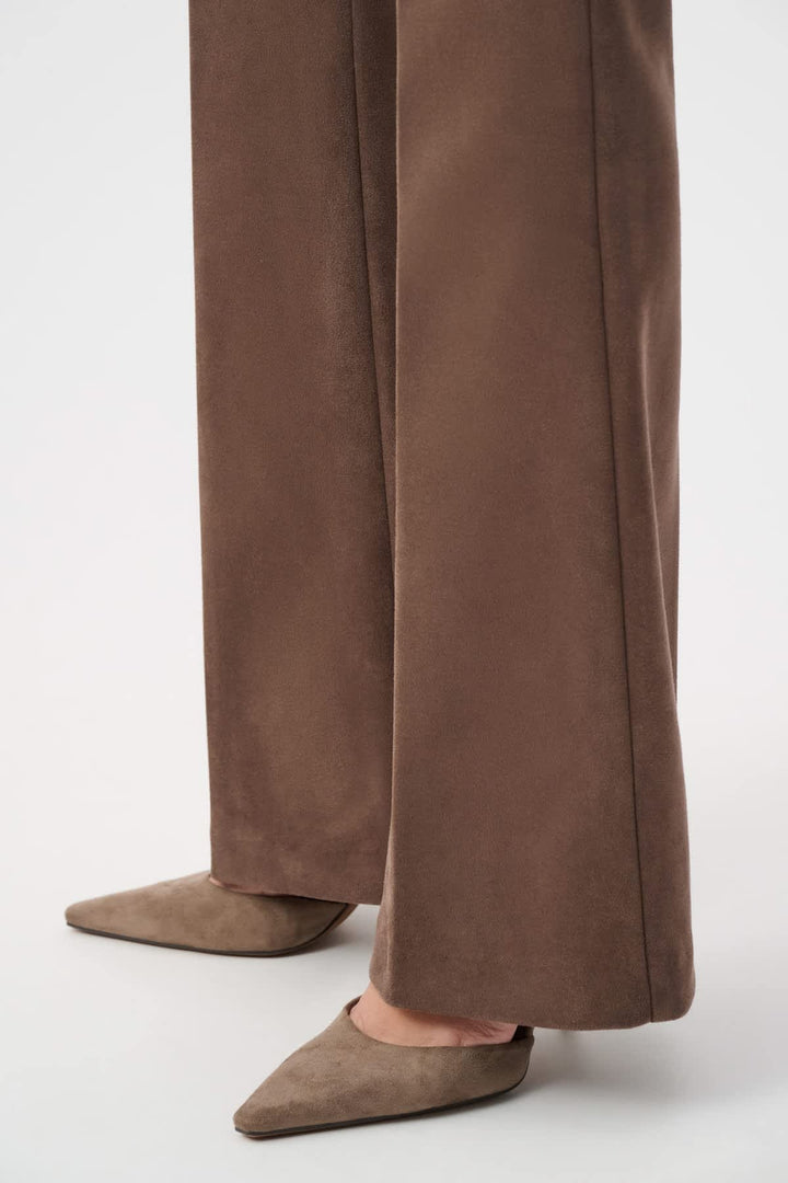 Front view of Joseph Ribkoff beige suede-effect flared pants - Valérie Simon