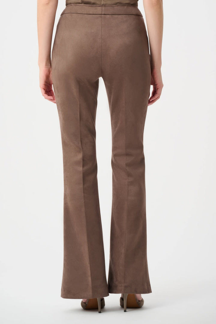 Side view of Joseph Ribkoff beige suede-effect flared pants with stitching details - Valérie Simon