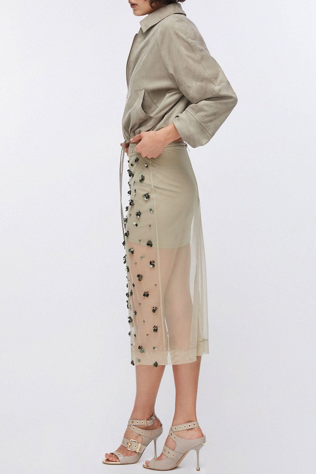 Jupe en maille transparente ornée