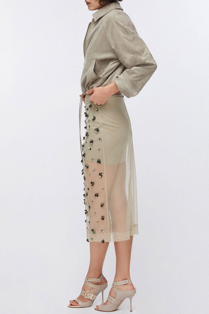 Jupe en maille transparente ornée