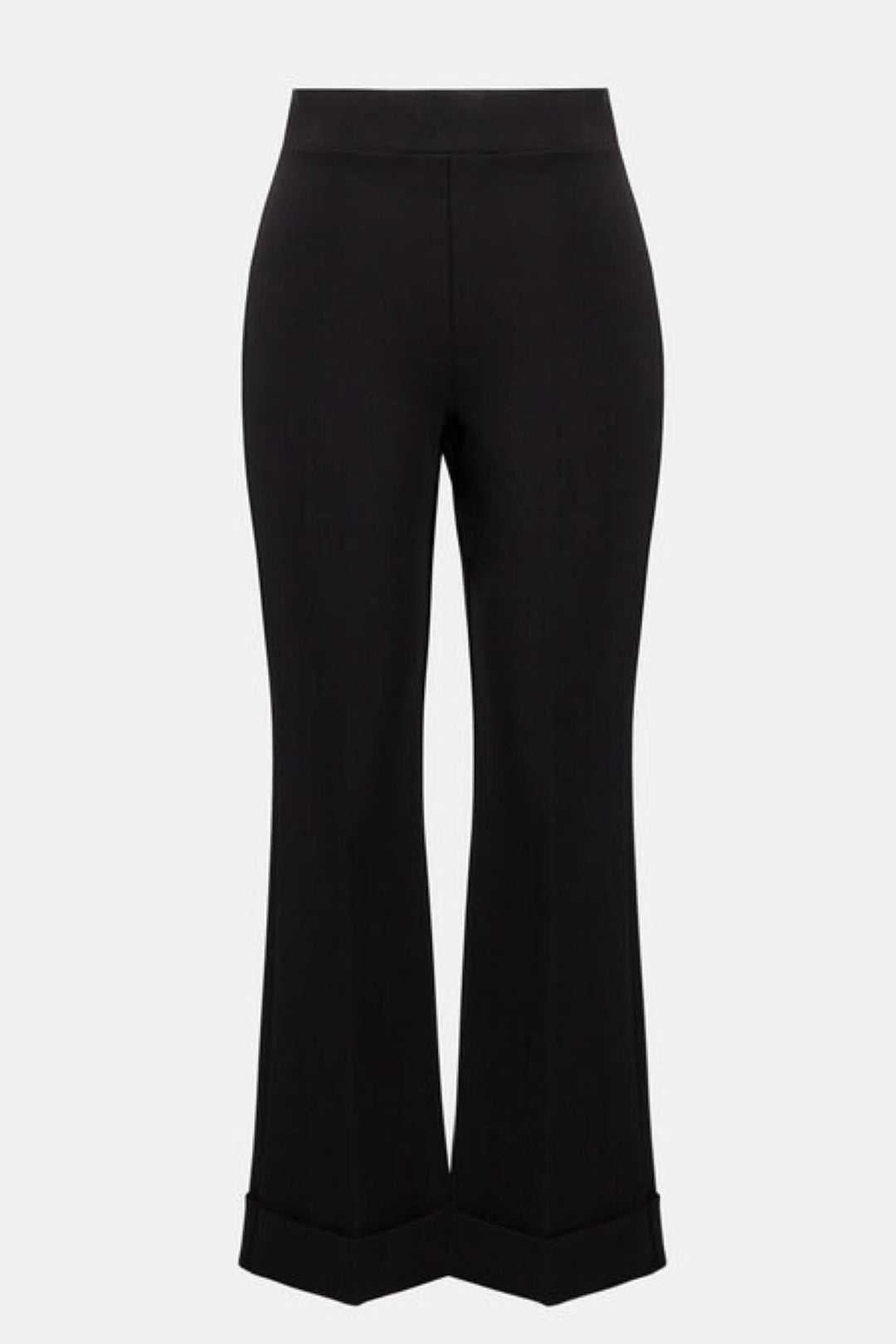 Pantalon classique évasé noir à taille haute, coupe élégante et ourlet large.
