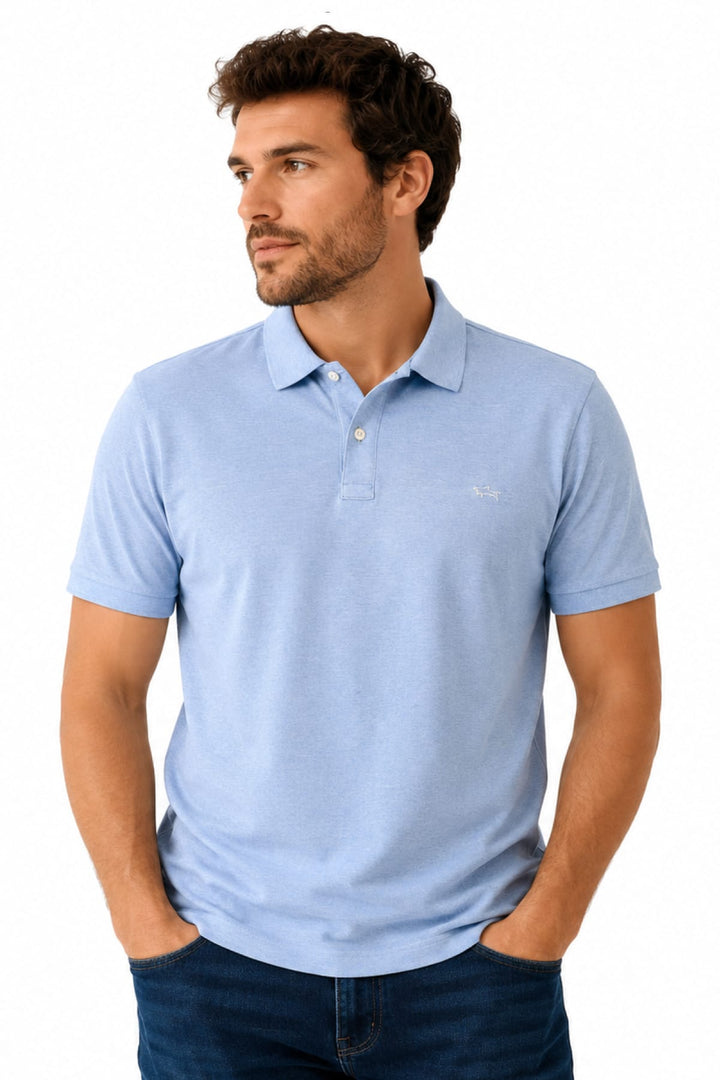 Front view of the Paul and Shark stretch polo shirt for men in blue with chest logo - Valérie Simon