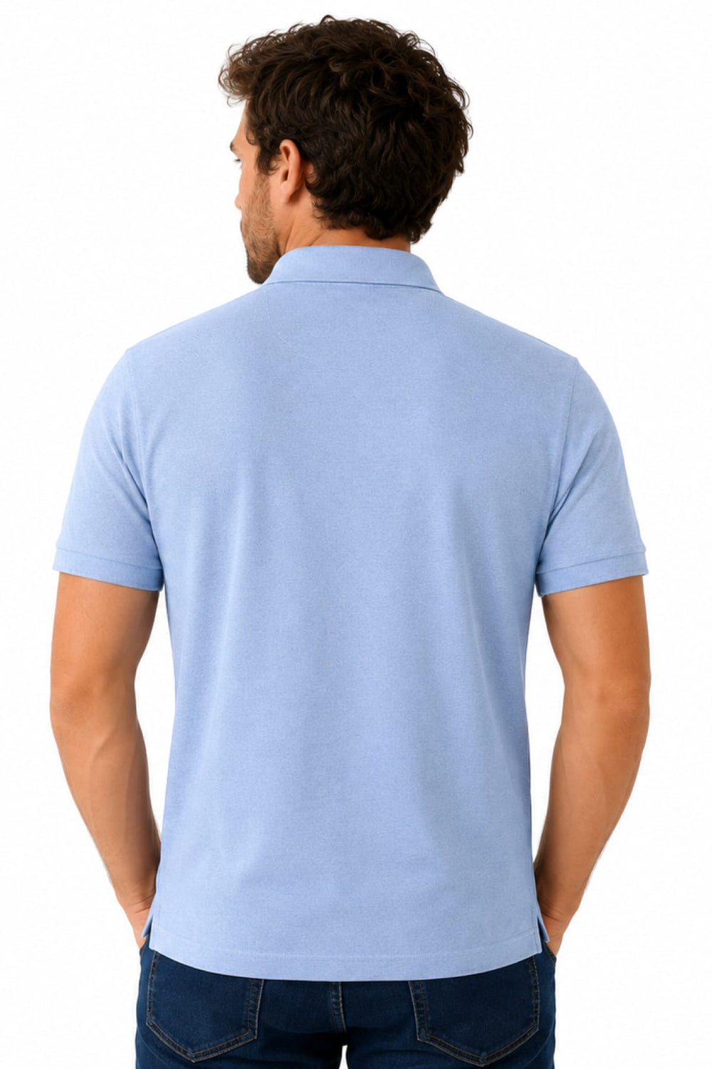 Side view of a blue Paul and Shark men's polo shirt with a logo patch on the chest - Valérie Simon