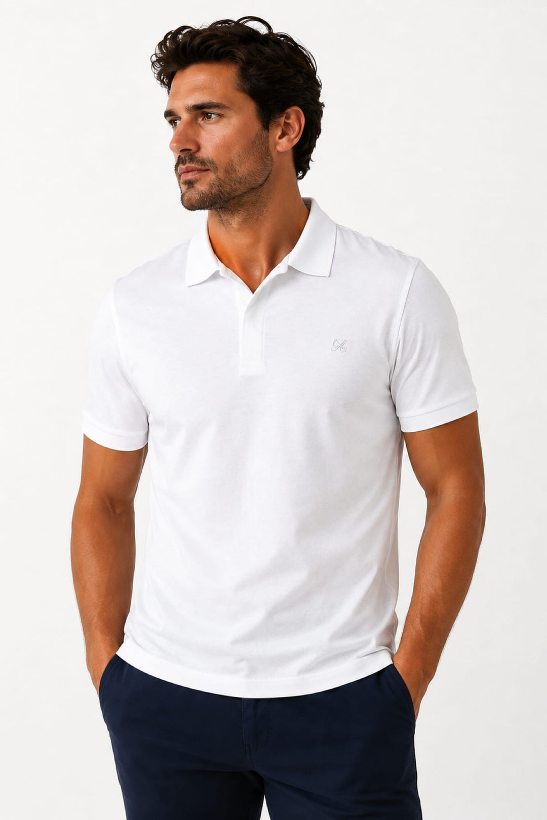 Front view of the Lief Horsens stretch short-sleeve polo shirt for men in light gray - Valérie Simon