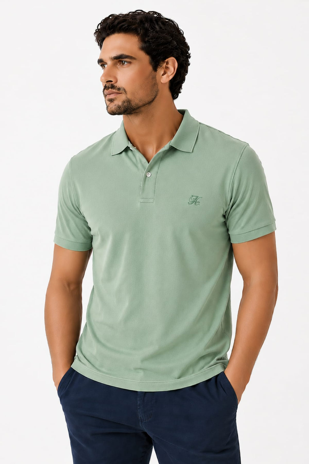 Front view of the Lief Horsens black stretch short-sleeve polo shirt for men - Valérie Simon
