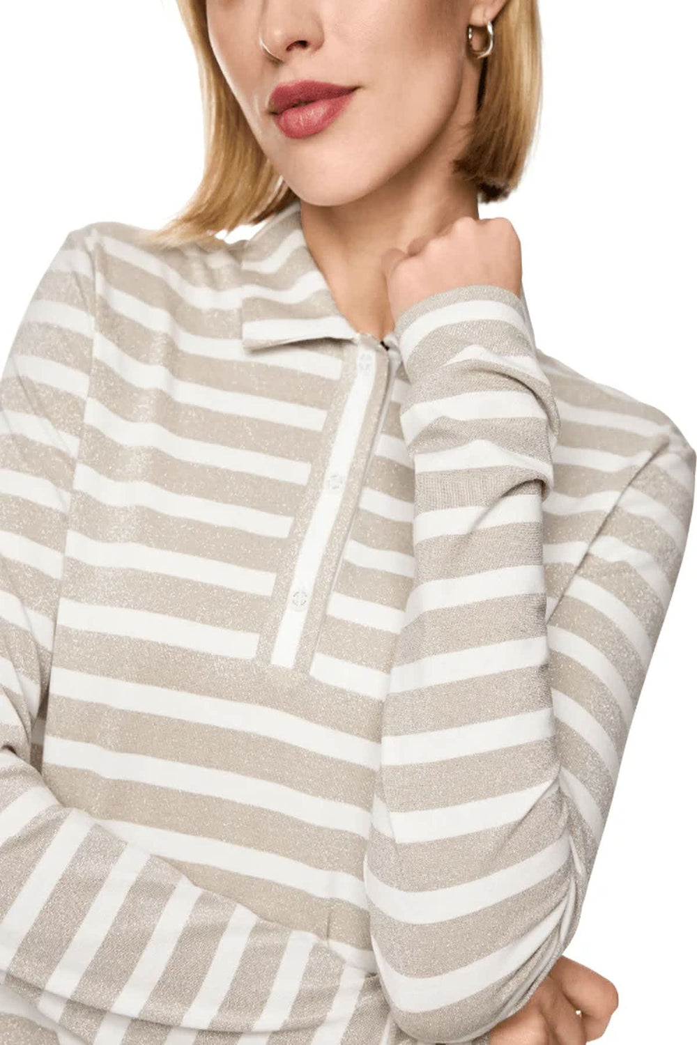 Front view of Marc Cain multicolored women's metallic striped polo shirt - Valérie Simon