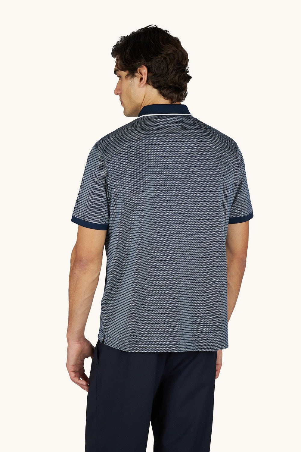 Front view of the Paul and Shark men's blue geometric-textured polo shirt with a ribbed collar - Valérie Simon