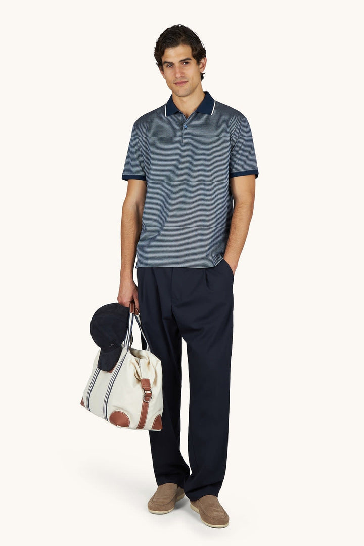 Front view of the Paul and Shark geometric polo shirt for men in textured blue - Valérie Simon