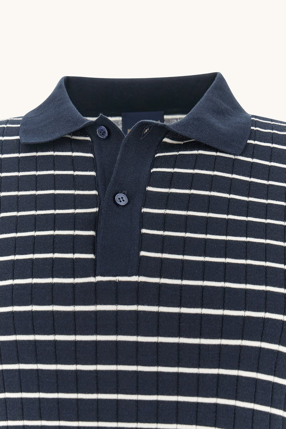 Front view of the Paul and Shark blue striped knit polo shirt for men - Valérie Simon