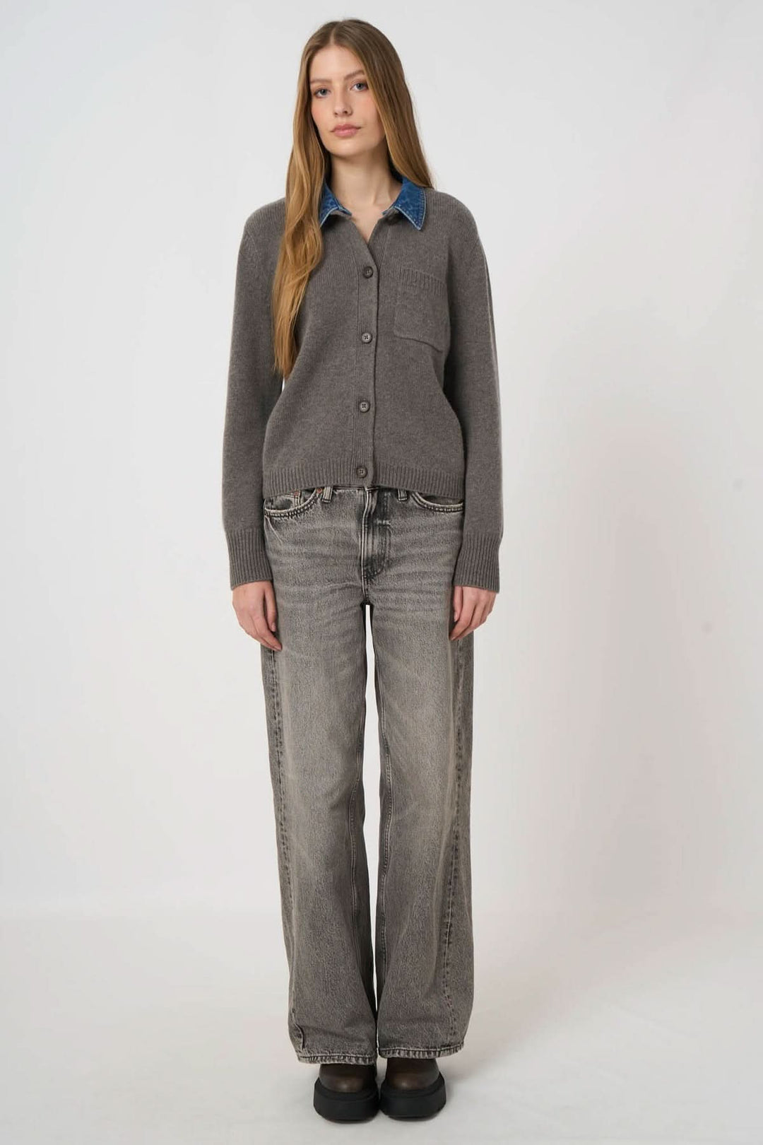 Cardigan en laine et cachemire à col amovible