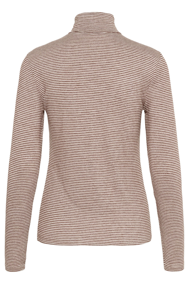 Chandail Amma à col roulé rayé ajusté avec motif à fines rayures, coupe ajustée et extensible, vue arrière, col roulé confortable.