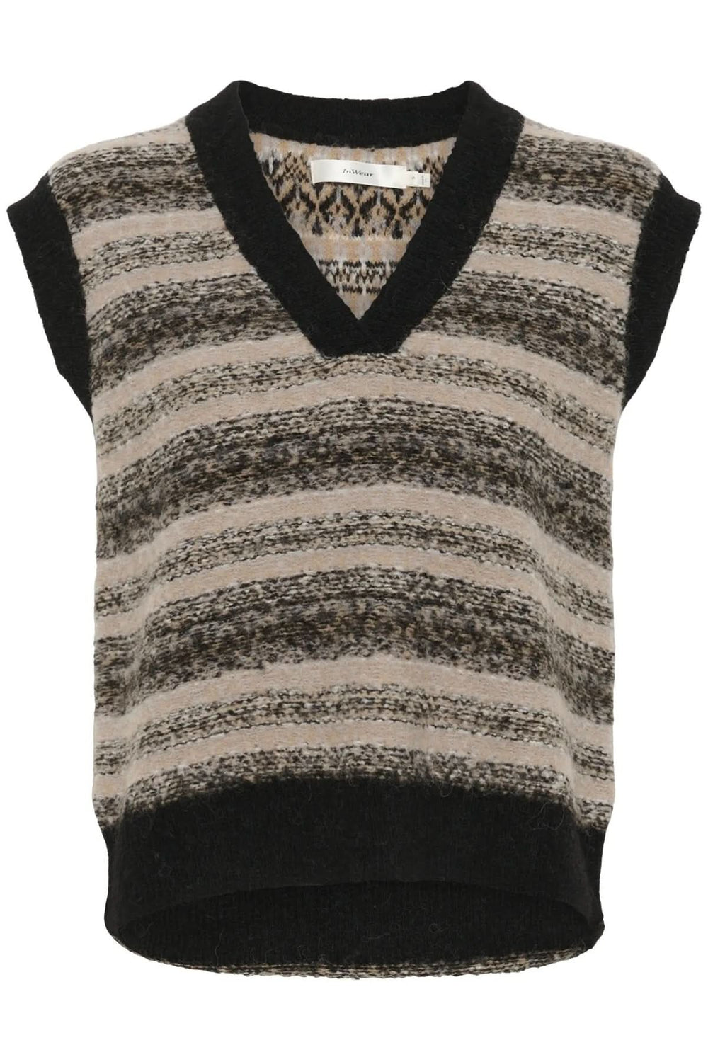 Débardeur sans manches Gilia en rayures douces, avec encolure en V et coupe ample pour un style décontracté.