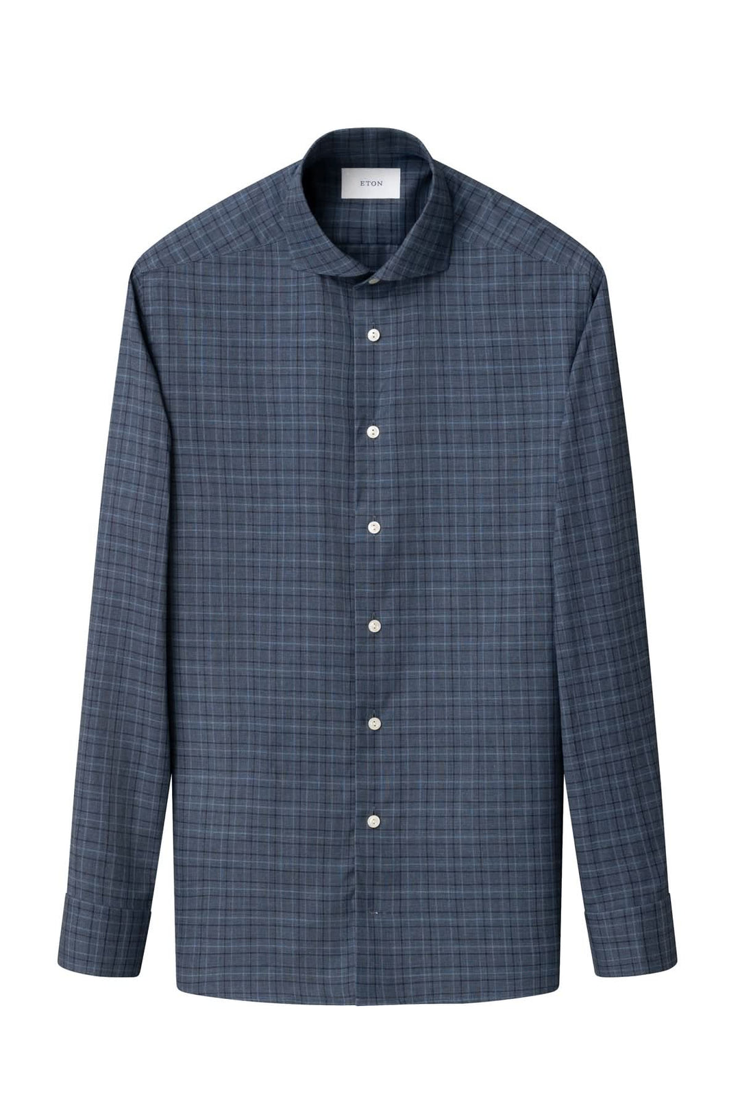 Chemise en flanelle signature à carreaux bleu foncé avec motif à carreaux, idéale pour un style élégant et raffiné, col italien.