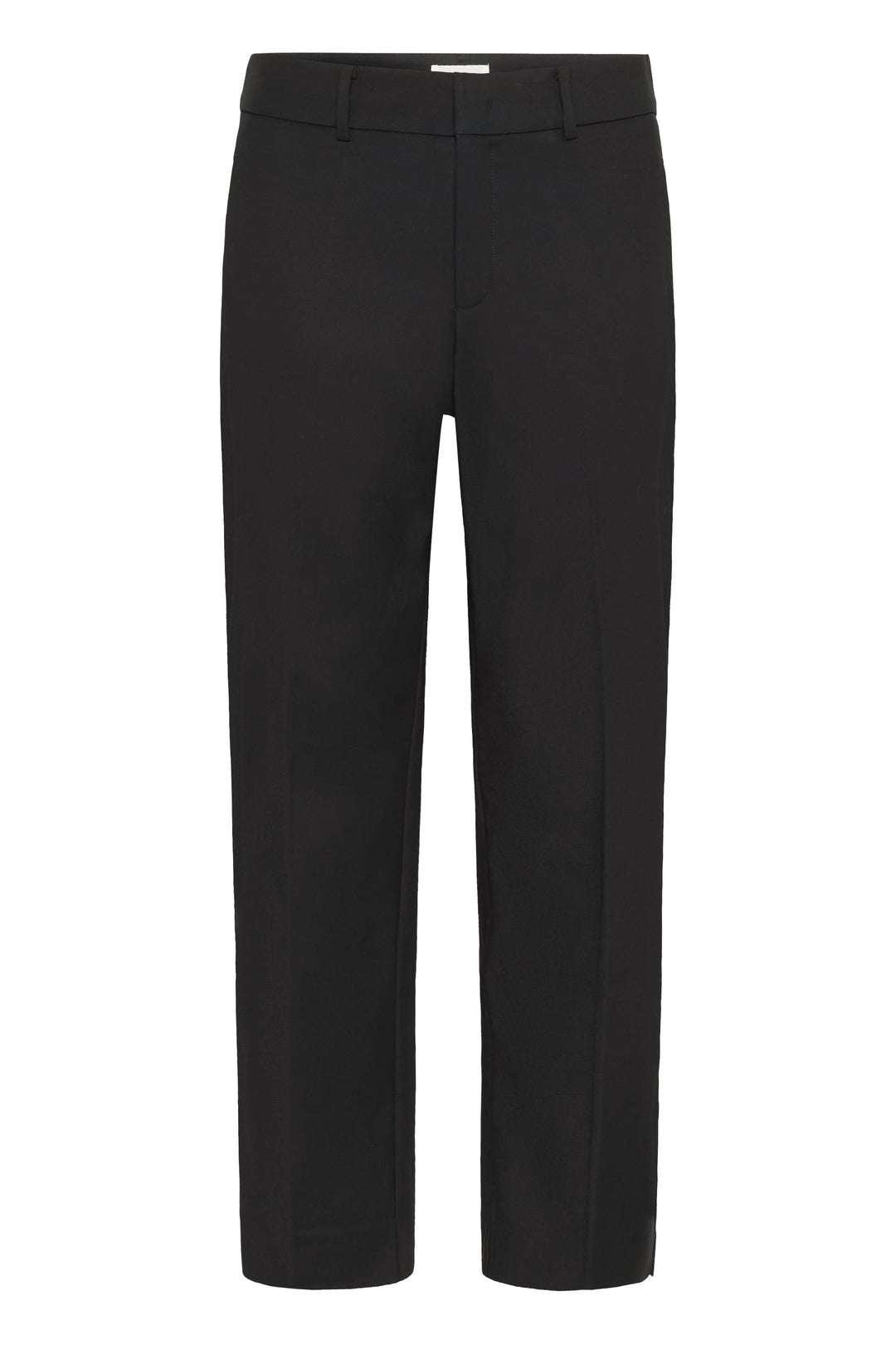 Pantalon classique Neyana noir à jambe droite, taille régulière, plis marqués, longueur cheville.