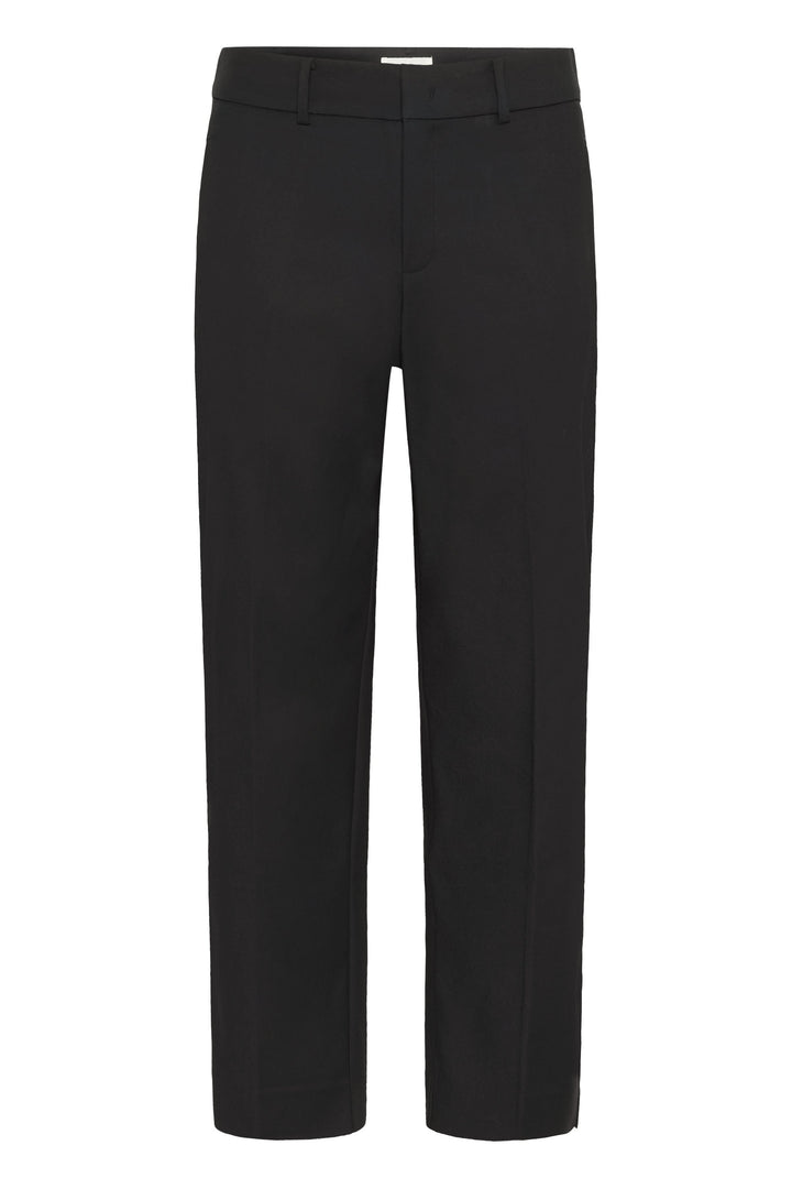 Pantalon classique Neyana noir à jambe droite, taille régulière, plis marqués, longueur cheville.