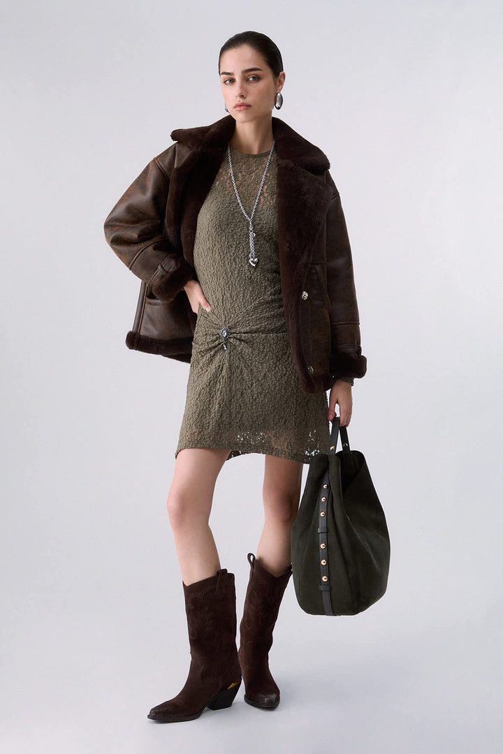 Short lace dress with jewel detail for women liujo