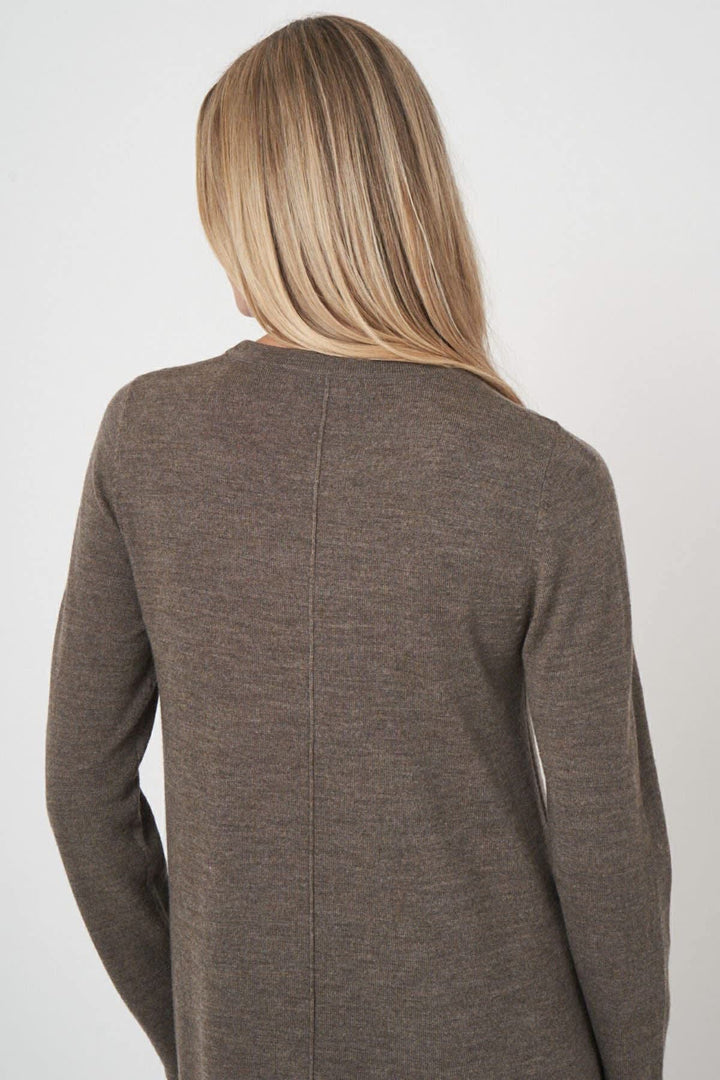 Front view of a short, flared dress Repeat Cashmere in gray knit fabric for women - Valérie Simon