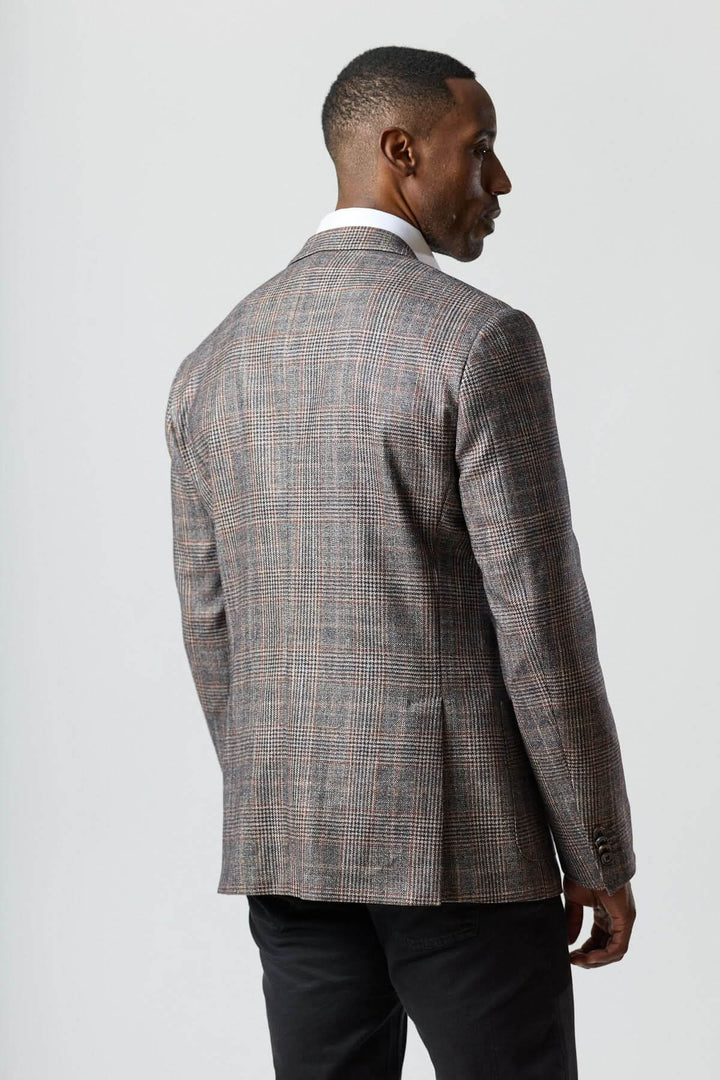 Veston à carreaux en laine, soie et cachemire