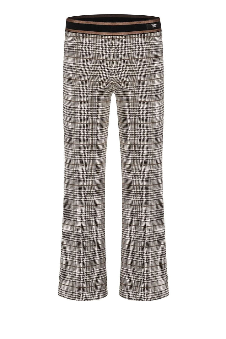Pantalon Francoise cropped à motif prince-de-galles, coupe évasée et taille élastique contrastée.