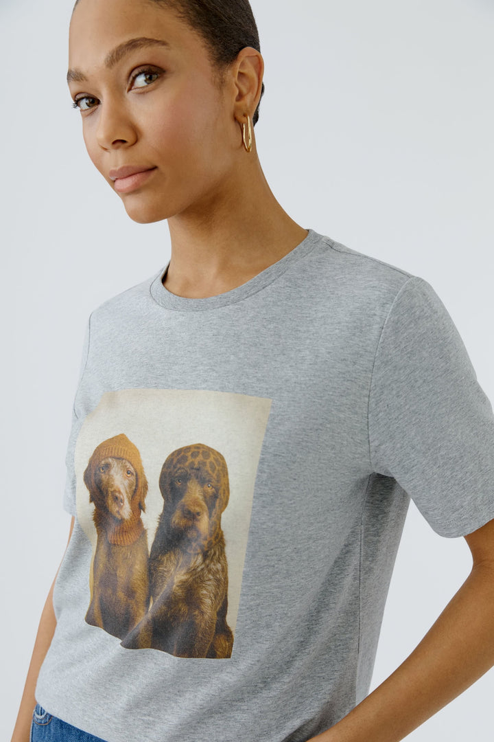Women’s dog print T-shirt front view Oui