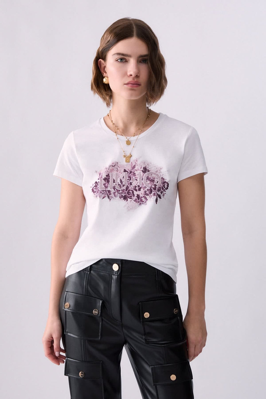 T-shirt à imprimé floral et logo pour femme liujo