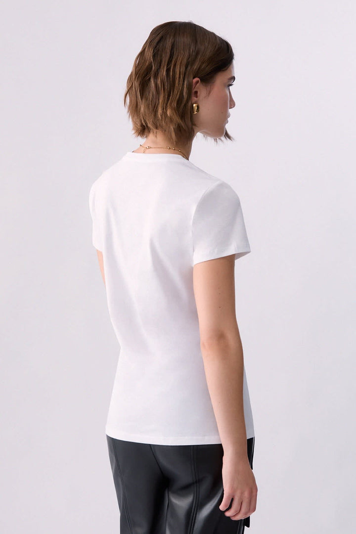 T-shirt à imprimé floral et logo vue de face pour femme liujo