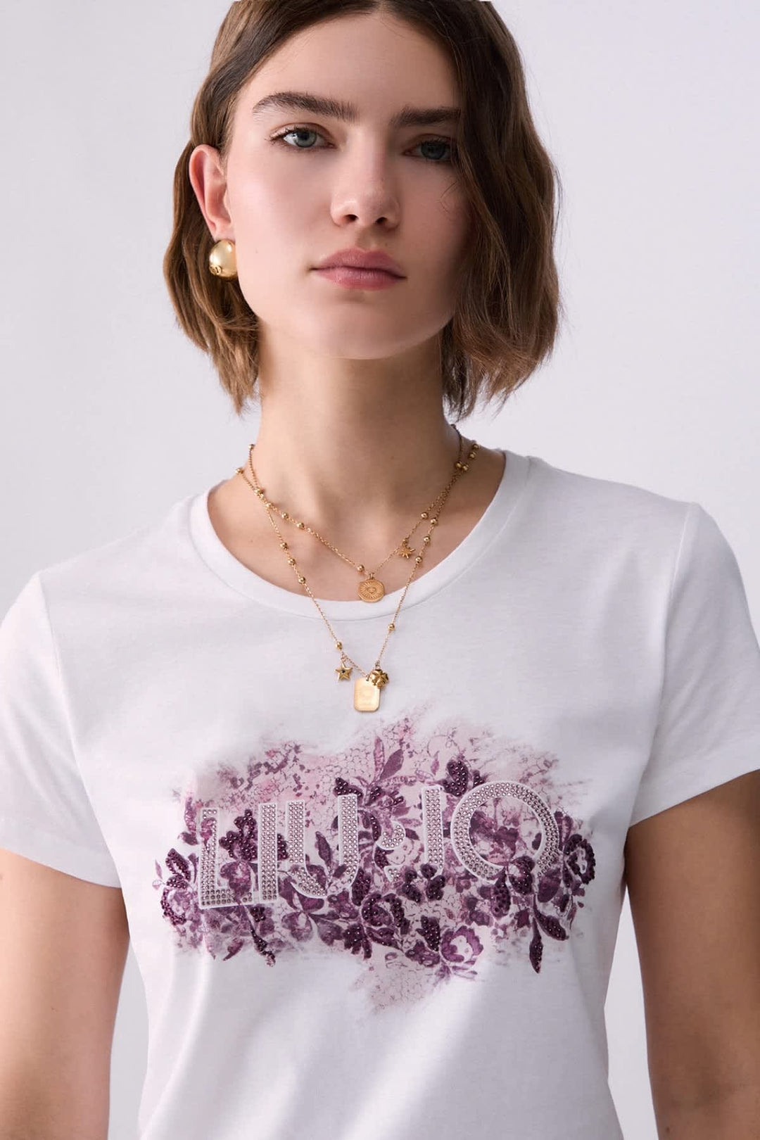 T-shirt à imprimé floral et logo pour femme liujo