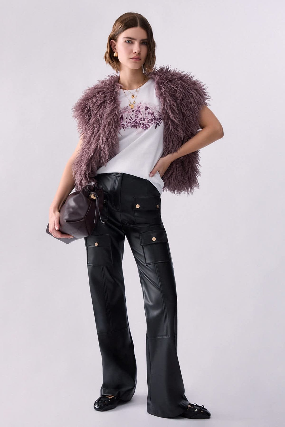 T-shirt à imprimé floral et logo pour femme liujo