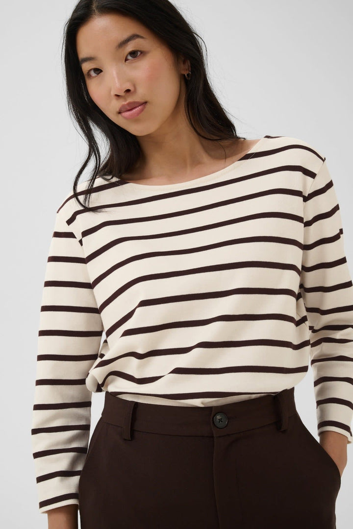 Vue de face T-shirt marinière Nela Part Two pour femme rayé bleu et blanc - Valérie Simon