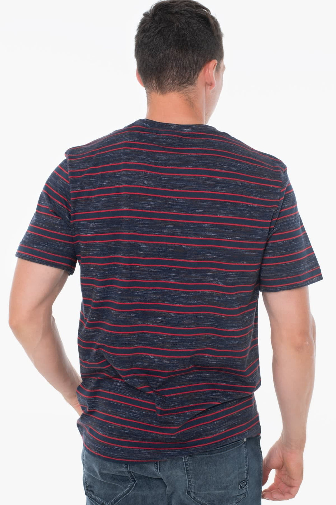 Front view of a white and blue striped Tom Tailor men&