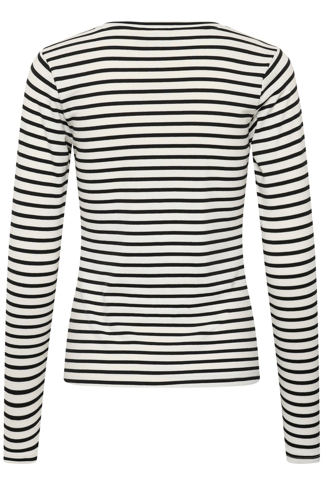 Vue de face T-shirt rayé à manches longues Kaffe pour femme blanc et noir - Valérie Simon
