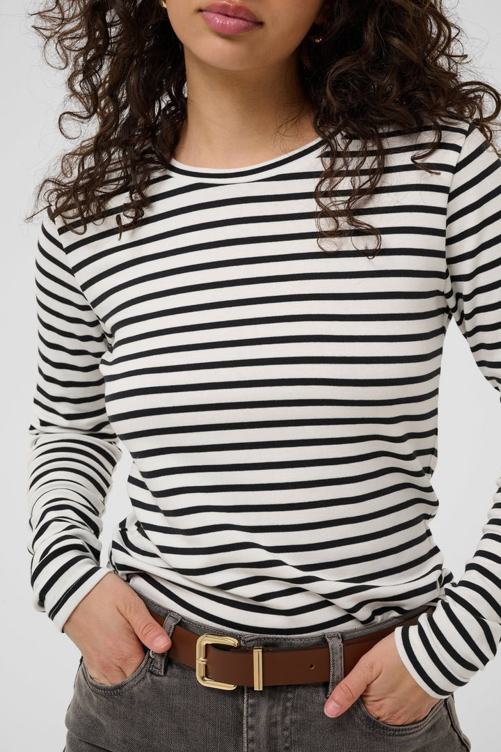 Vue latérale T-shirt rayé manches longues Kaffe femme bleu et blanc - Valérie Simon