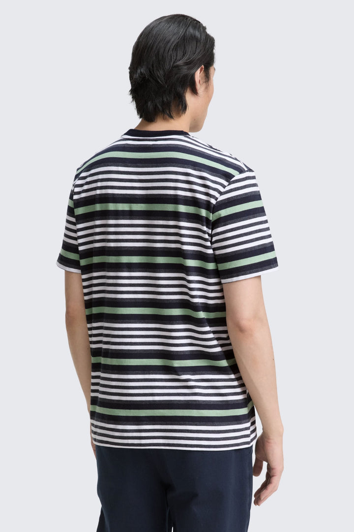 Vue de face T-shirt rayé moderne Tom Tailor pour homme gris et blanc - Valérie Simon