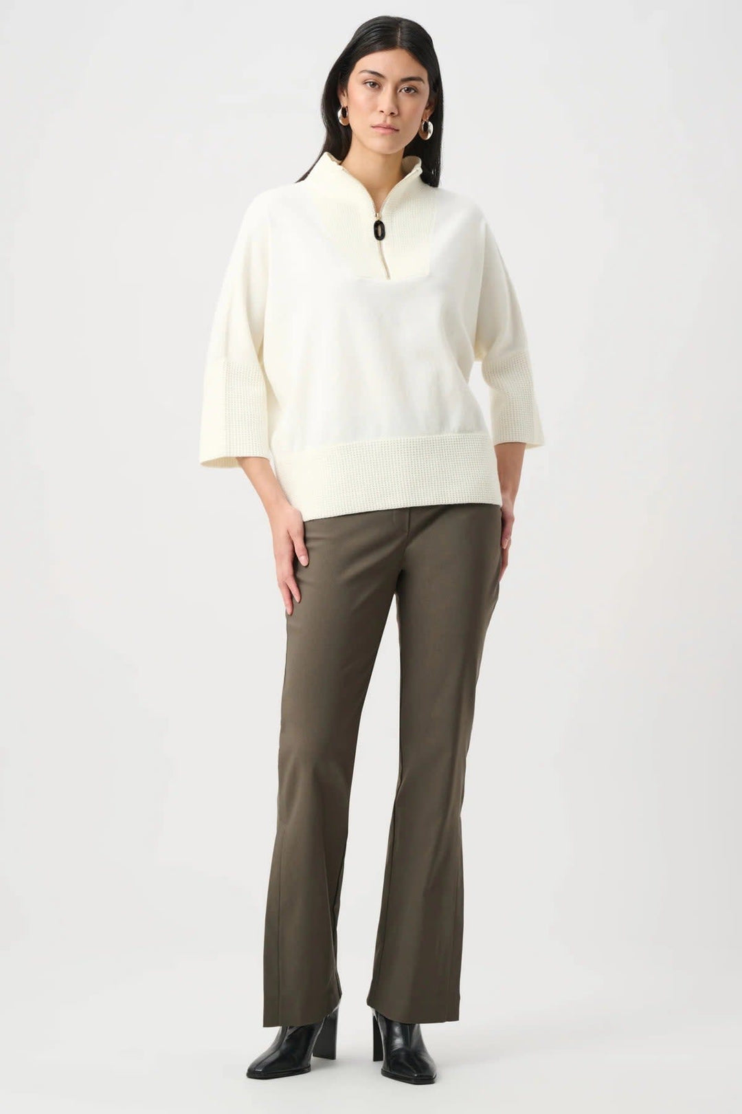 View of a white Joseph Ribkoff textured knit top for women - Valérie Simon