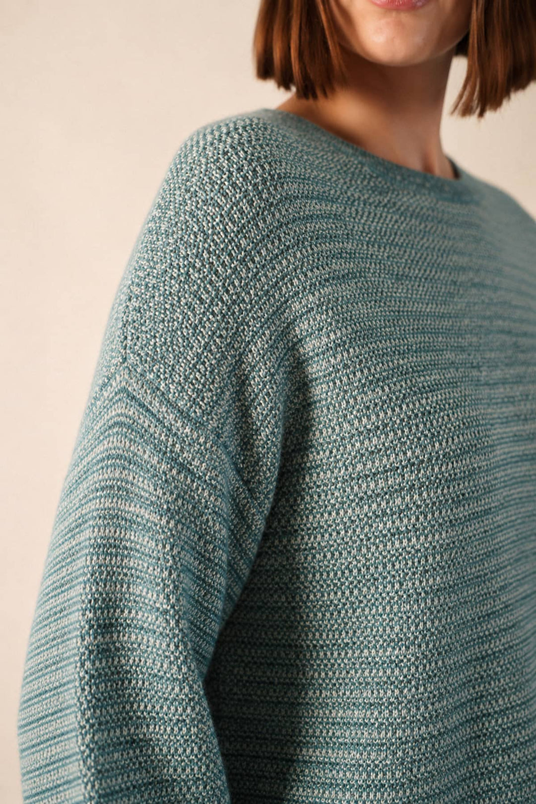 Front view of the loose-fitting Ascain Knit Sweater with balloon sleeves for women Saint James