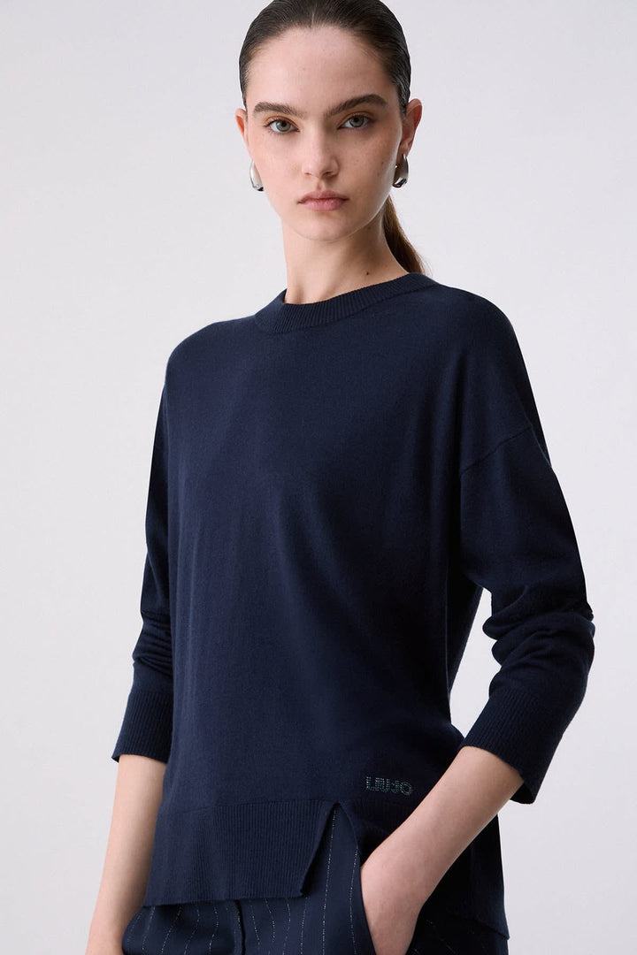 Classic crew-neck knit front view for women by liujo