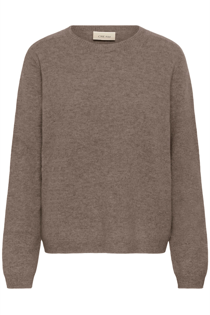 Front view of the Mela round-neck sweater Cream for women Pink in soft knit - Valérie Simon