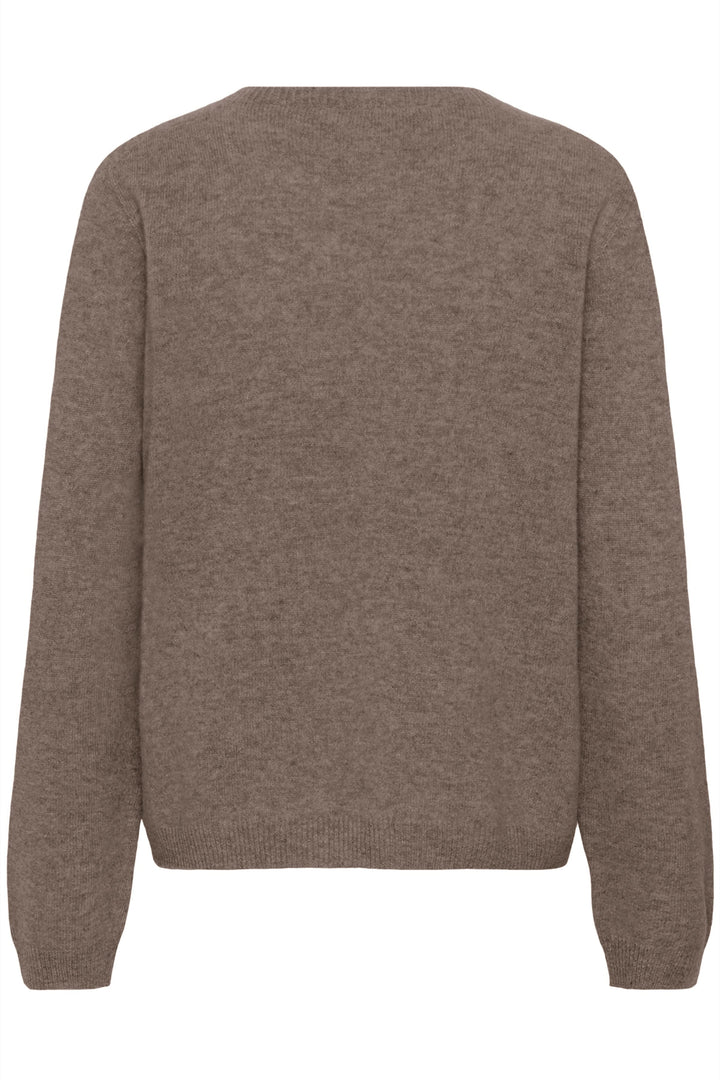 Front view of the Mela knit top with a round neckline in soft cream fabric for women - Valérie Simon