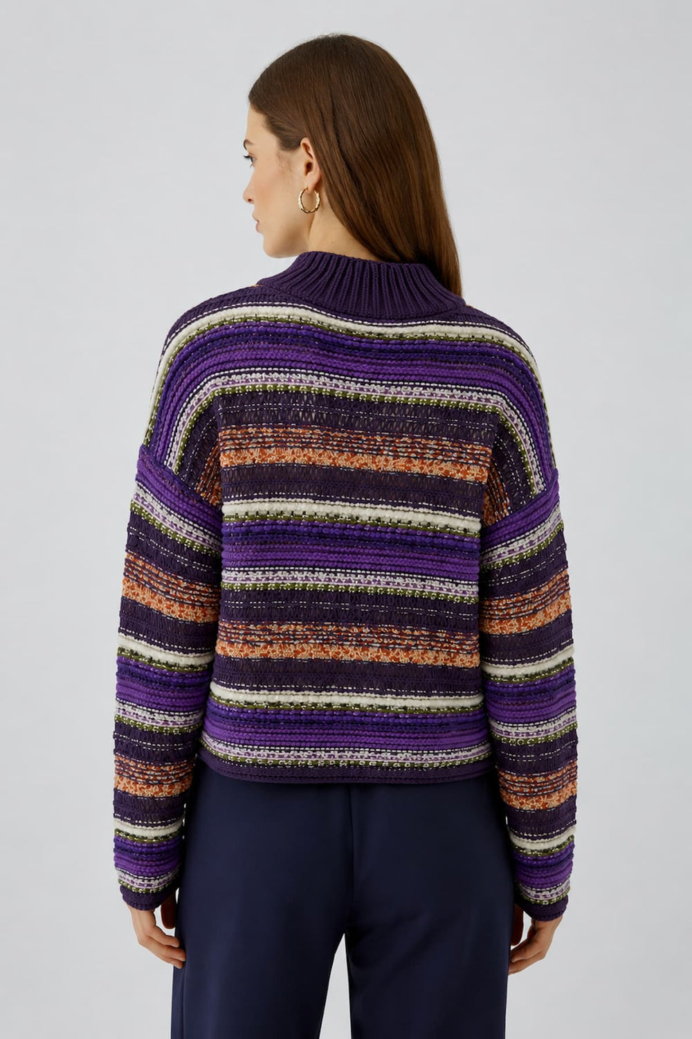 Textured knit with multicoloured stripes, front view, for women Oui
