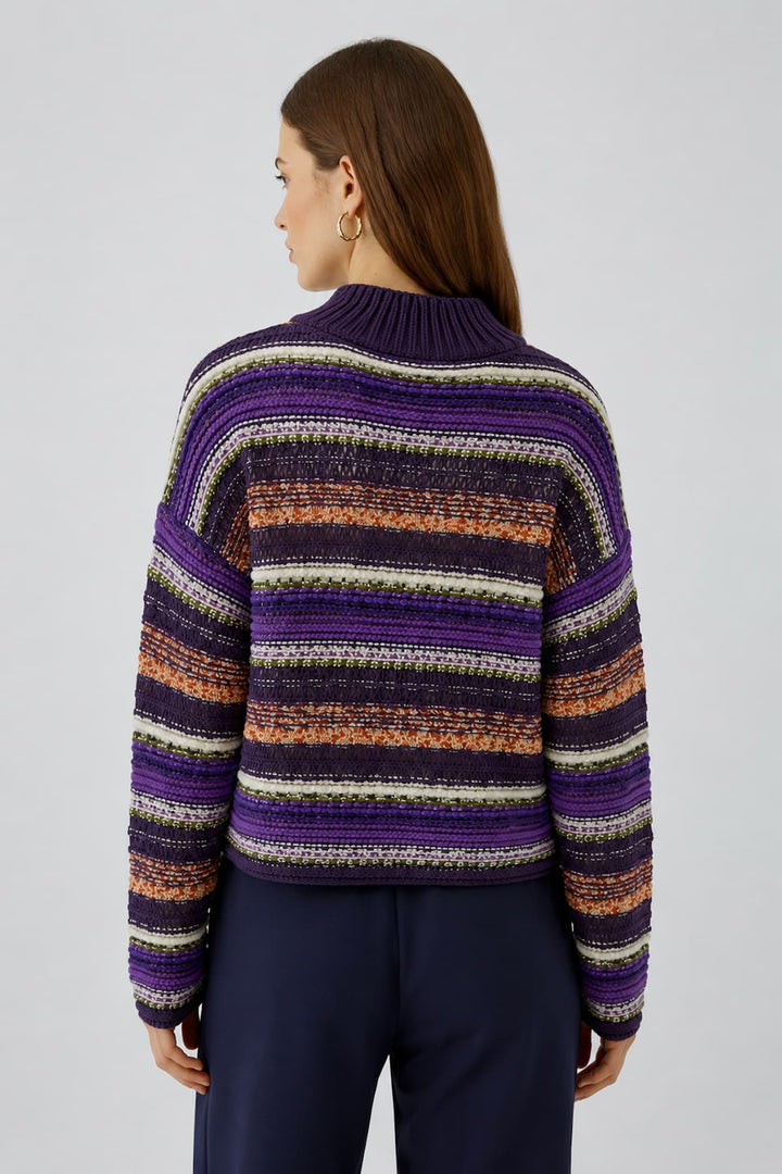 Textured knit with multicoloured stripes, front view, for women Oui
