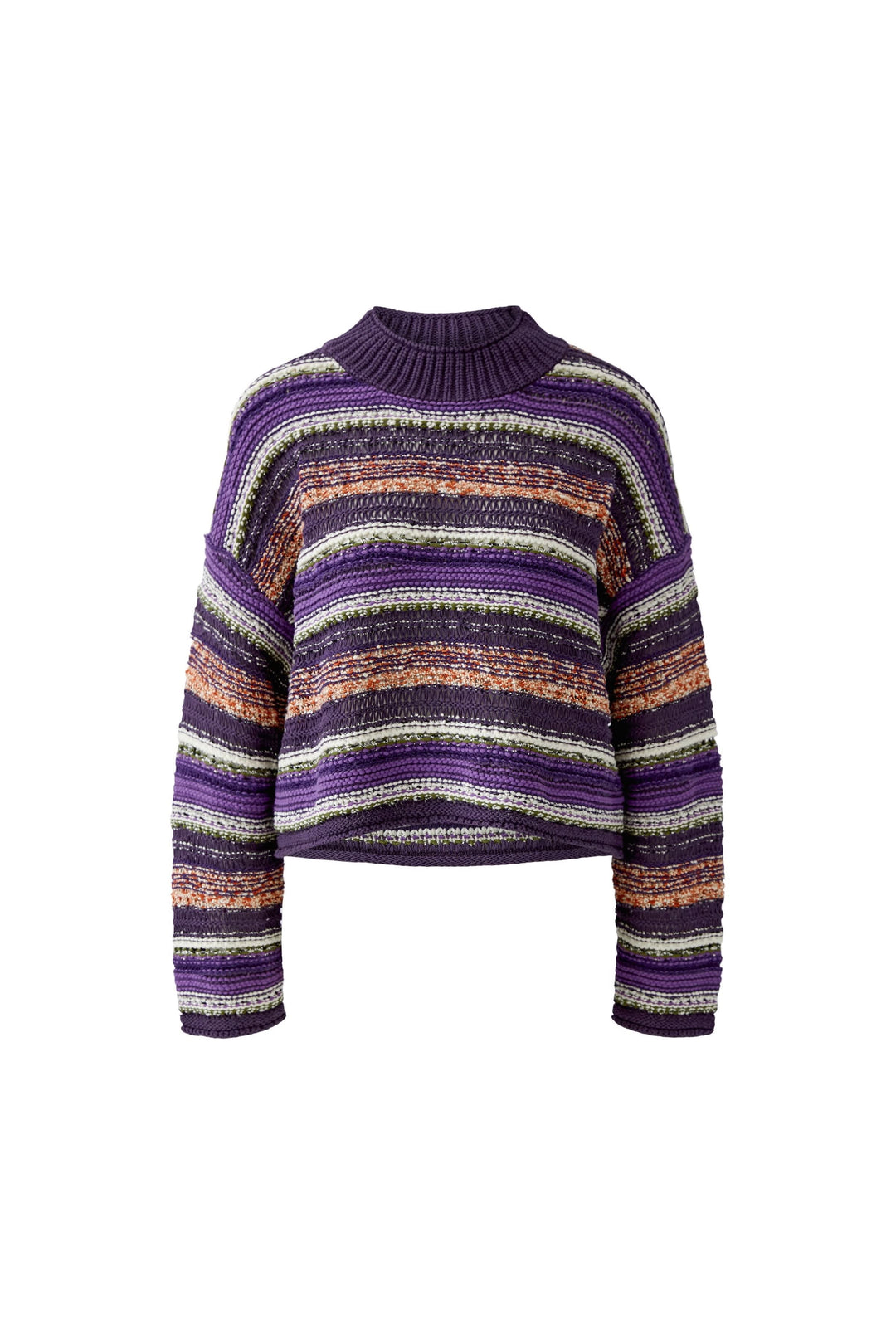 Textured knit with multicoloured stripes, front view, for women Oui