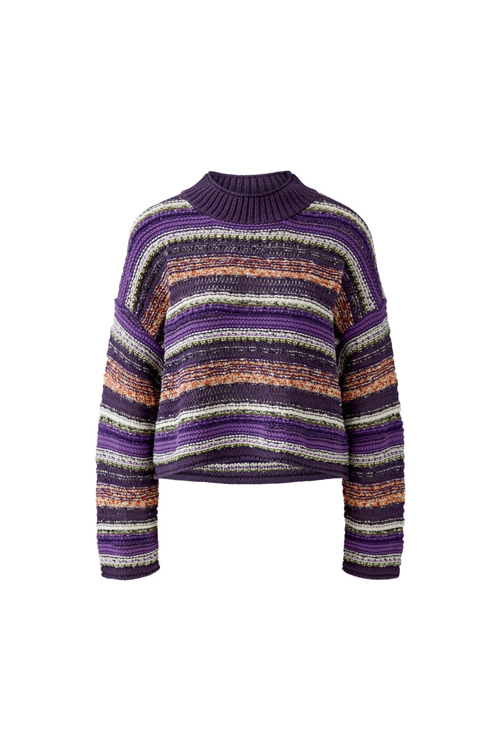 Textured knit with multicoloured stripes, front view, for women Oui
