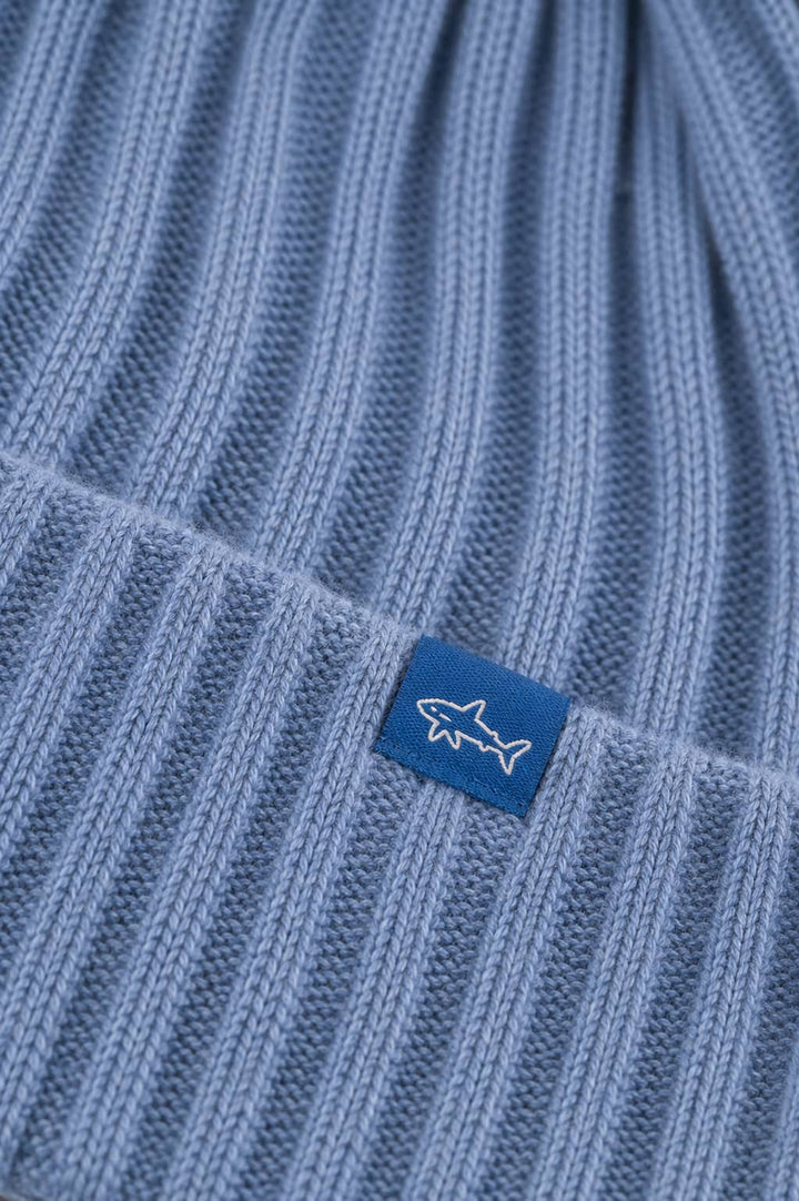 Front view of a gray ribbed Paul and Shark beanie for men with an embroidered logo - Valérie Simon