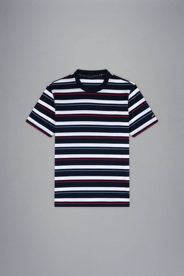 T-shirt ligné multicolore Paul and Shark, rayures marines, bleues, rouges et blanches, style contemporain.