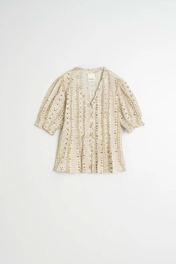 Flowy printed blouse with short sleeves