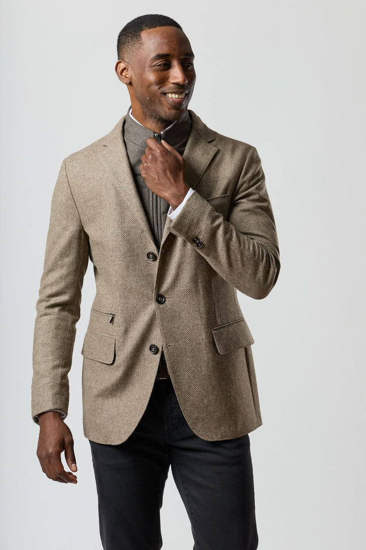 Veston texturé en laine avec col amovible intégré