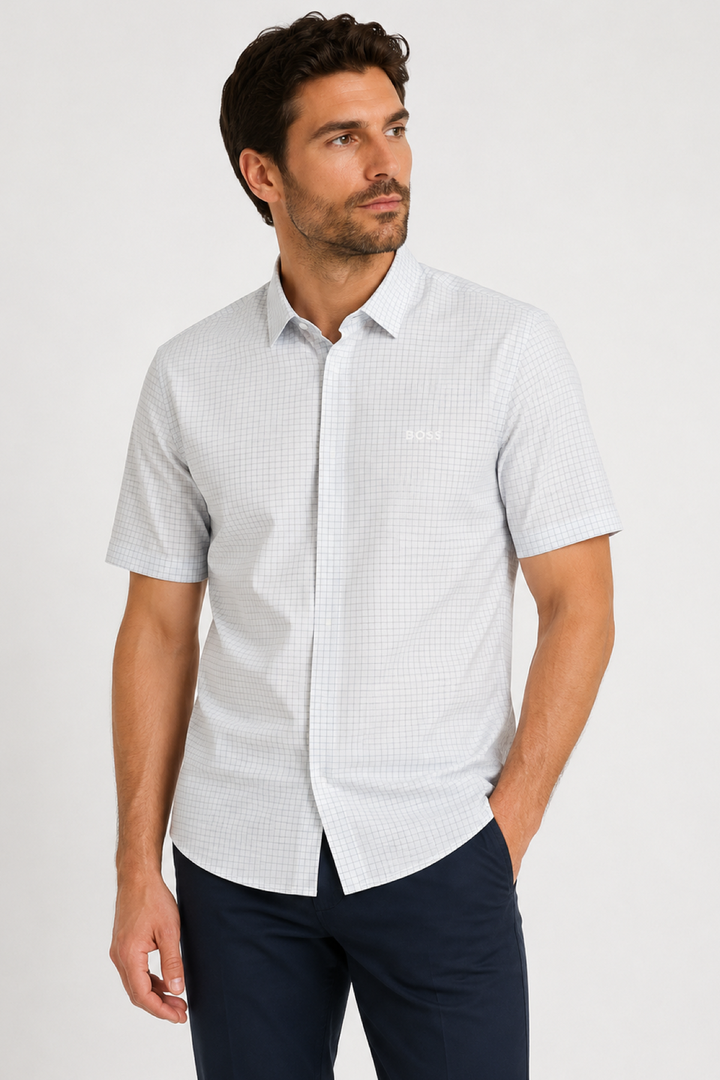 Chemise sport à manches courtes micro carreaux