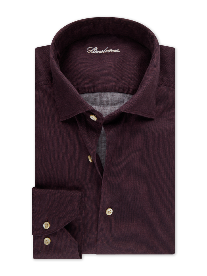 Chemise sport marron, tissage fin, col semi-italien, élégante pour le bureau ou le casual.
