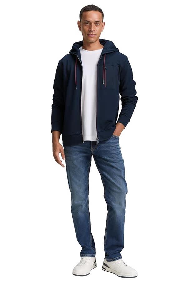 Vue de face veste à capuchon noire Tom Tailor pour homme avec zip et poches - Valérie Simon