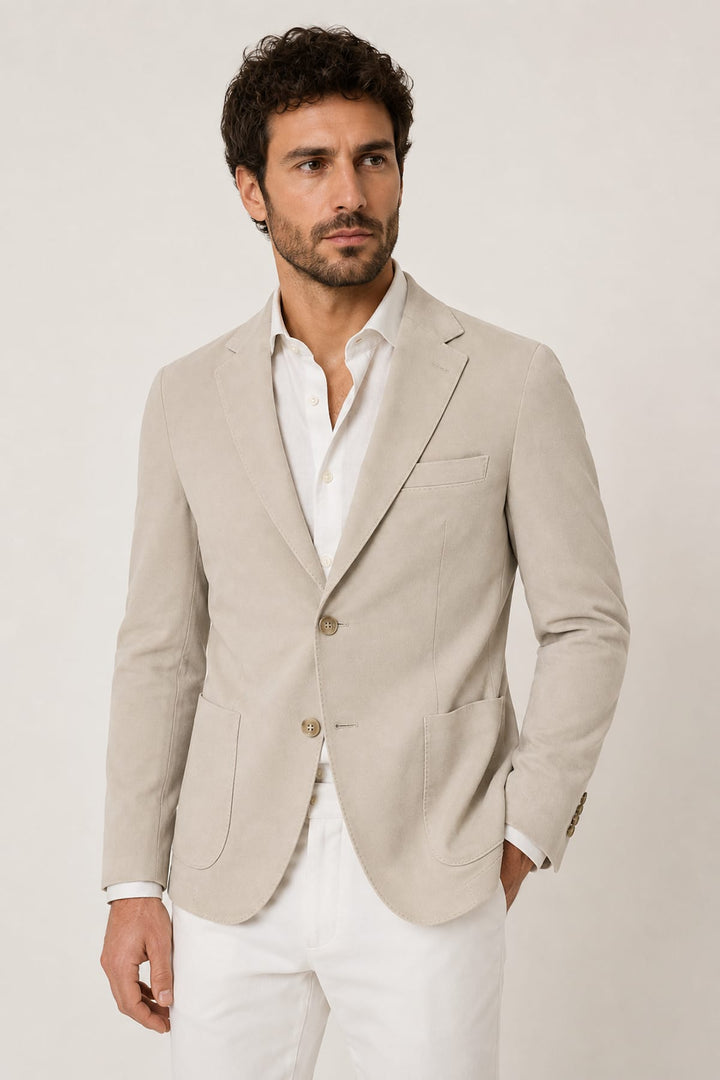 Vue de face veste Circolo pour homme bleu avec boutons et poches - Valérie Simon